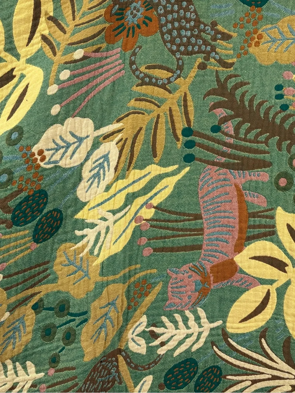 Green Botanical Quilted Throw with Yellow and Teal Accents
